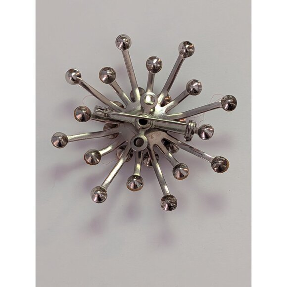 Vintage Atomic Starburst Brooch With Amber & Brown Rhinestones Silver-Tone - Picture 4 of 5